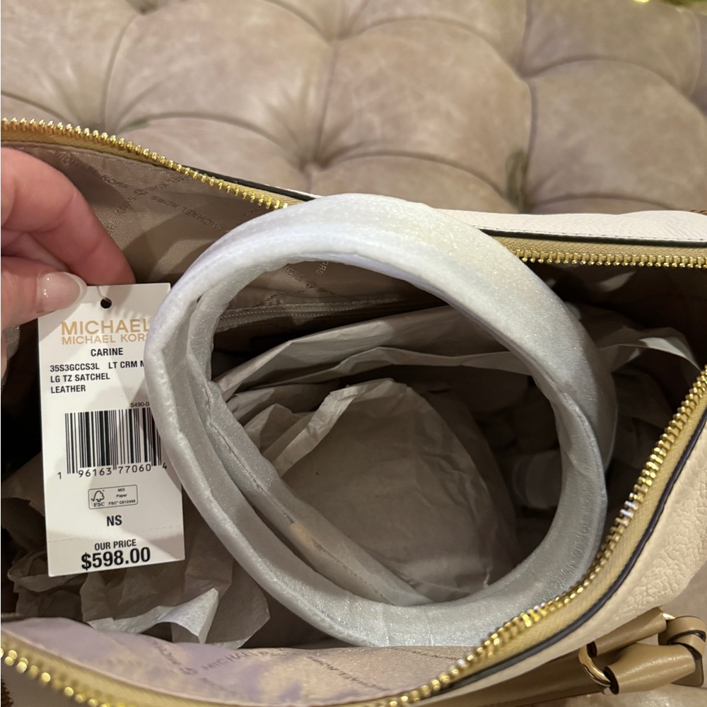 Michael Kors Carine Large Top Satchel Crossbody - Light Cream - Picture 4 of 4